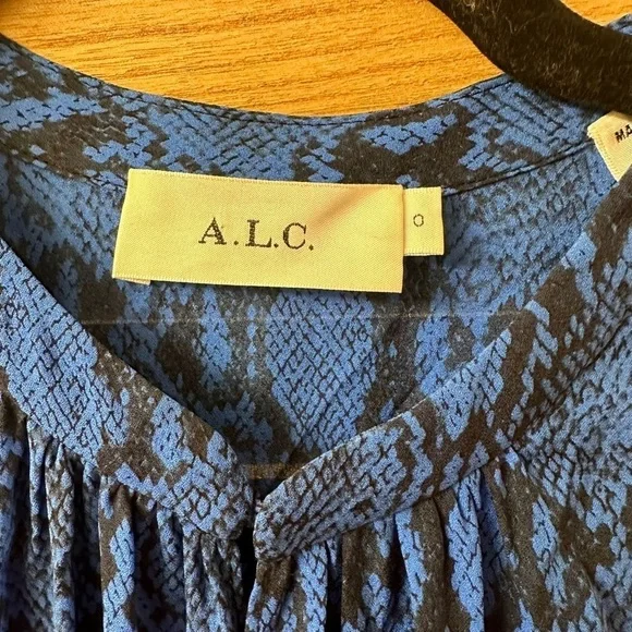 A.L.C Blue Riviera Snakeskin Printed Silk Dress